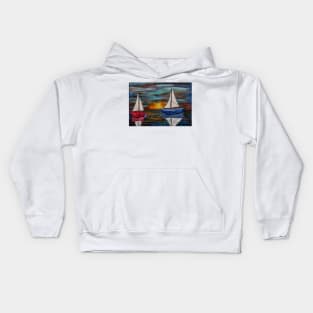 Out sailing at sunset. Kids Hoodie